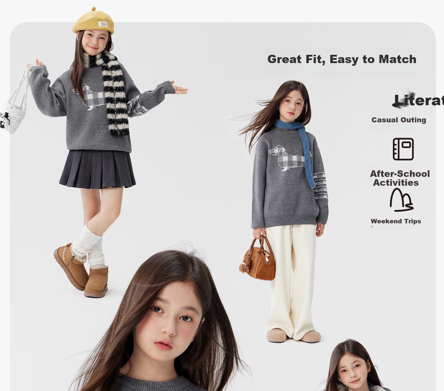 Zoxi Girls Sweater Autumn Winter Sausage Dog 2025 New Big Kids Warm Knitted Top Gray 150 4